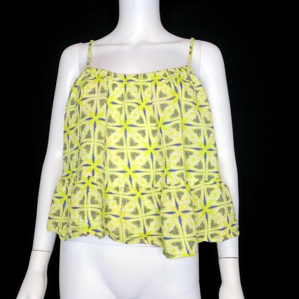 Anthropologie Yellow Beachy Summer Ruffle Top Spaghetti Strap Women's Large